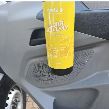 Nerta Clair All Clean all-purpose cleaner used on a van door card