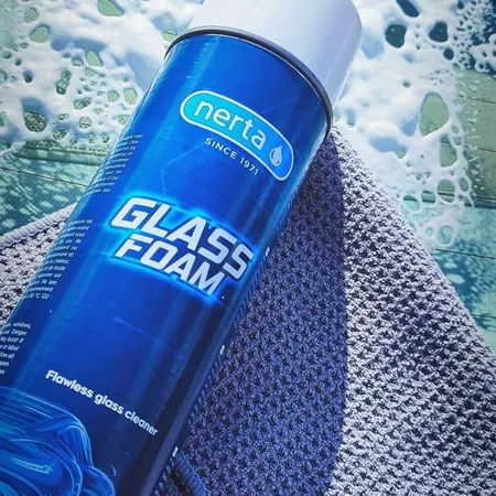 Nerta Glass Foam aerosol on a microfibre cloth